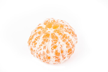 white background. several peeled tangerines. the slice lies ahead. close-up.