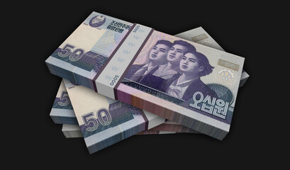 North Korea Won money banknotes pack 3d illustration