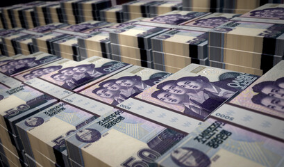 North Korea Won money banknotes pack 3d illustration