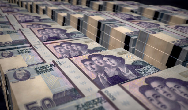 North Korea Won money banknotes pack 3d illustration