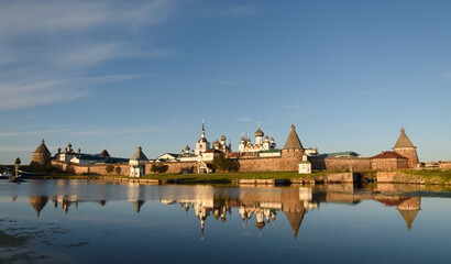 Fototapeta premium View on Solovetsky Monastery at sunset