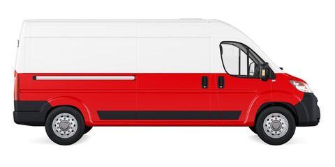 Polish flag painted on commercial delivery van. Freight delivery in Poland, concept. 3D rendering