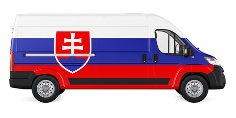 Slovak flag painted on commercial delivery van. Freight delivery in Slovakia, concept. 3D rendering