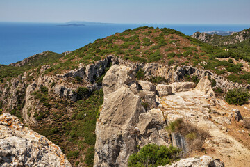 Fototapeta na wymiar Ancient stone ruins in fortress Angelocastro, Corfu, Greece.