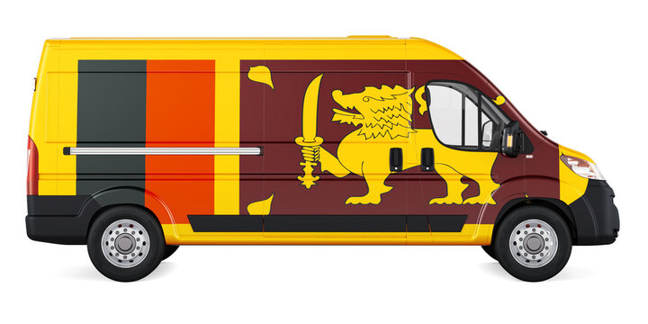 Sri Lankan flag painted on commercial delivery van. Freight delivery in Sri Lanka, concept. 3D rendering