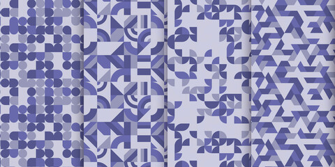 Set of vector seamless pattern with Color of the year 2022 - Very Peri. Geometric patterns collection.