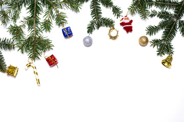 New Years concept pine leaves and gifts