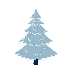 Beautiful cartoon blue pine tree. Winter forest tree icon. Vector illustration isolated on white.