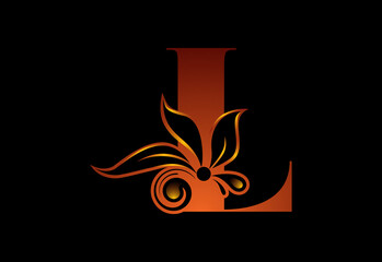 Floral monogram letter L. Initial alphabet with botanical elements. Vector illustration