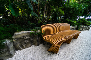 Park bench in tropical garden