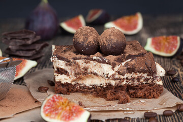 chocolate cake with buttercream , close up