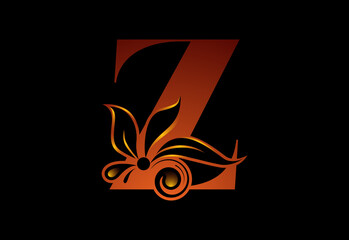 Floral monogram letter Z. Initial alphabet with botanical elements. Vector illustration