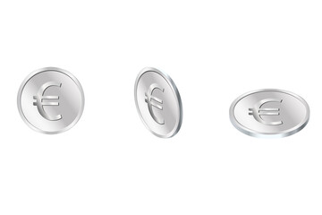 Silver coin of euro in three projection