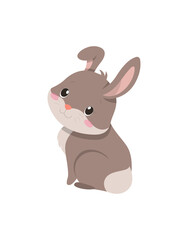 Small bunny looking. Stickers and badges for children with rabbit. Character listens carefully. Cheerful forest animal, friendly mammal. Cartoon flat vector illustration isolated on white background