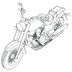 Motorcycle vector illustration coloring page for adults for drawing books. Line art picture. Graphic element. Black contour sketch illustrate Isolated on white background