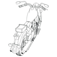 Motorcycle vector illustration coloring page for adults for drawing books. Line art picture. Graphic element. Black contour sketch illustrate Isolated on white background