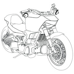Motorcycle vector illustration coloring page for adults for drawing books. Line art picture. Graphic element. Black contour sketch illustrate Isolated on white background