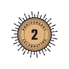 Vintage Retro 2 Year Anniversary Celebration with Firework Color. Happy Anniversary Greeting Celebrates Event Isolated on White Background