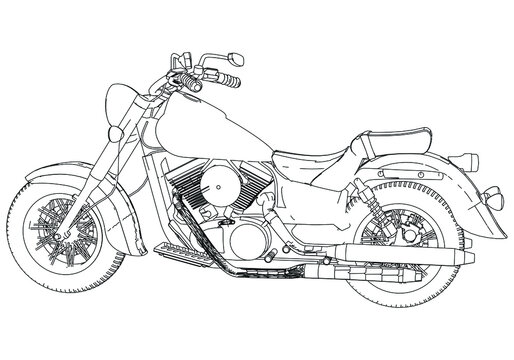 Motorcycle vector illustration coloring page for adults for drawing books. Line art picture. Graphic element. Black contour sketch illustrate Isolated on white background
