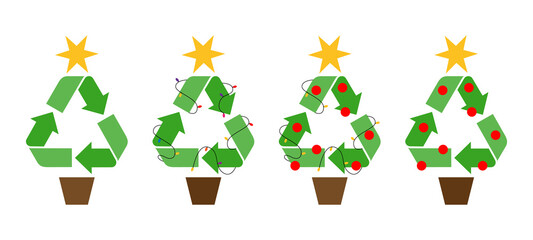 Have a Green Christmas.Recycle christmas three icon.Eco-friendly Christmas.Chrismas three with recycle symbols.Recycling icon.Christmas recycle pine tree © Tally 18