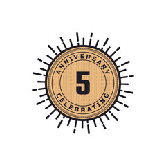 Fototapeta premium Vintage Retro 5 Year Anniversary Celebration with Firework Color. Happy Anniversary Greeting Celebrates Event Isolated on White Background