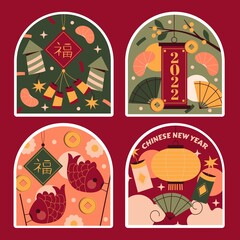 chinese new year stickers collection abstract design vector illustration