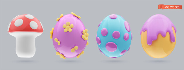 Easter eggs. 3d render vector icon set. Easter decorations - 476918007