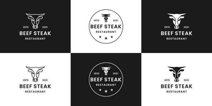 vintage beef steak logo design for restaurant