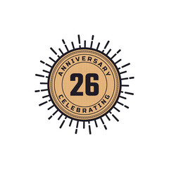 Vintage Retro 26 Year Anniversary Celebration with Firework Color. Happy Anniversary Greeting Celebrates Event Isolated on White Background
