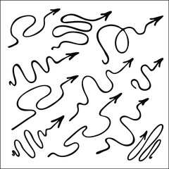 Set of funny arrows for menus, wedding, greeting cards decoration. Vector pointers in black and white. Simple arrow design.