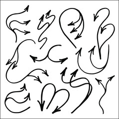 Set of funny double and triple arrows for menus, wedding, greeting cards decoration. Vector pointers in black and white. Simple arrow design.