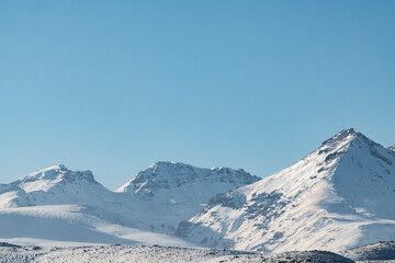  Beautiful winter landscape. Snow covered mountains. Aragats, Armenia
