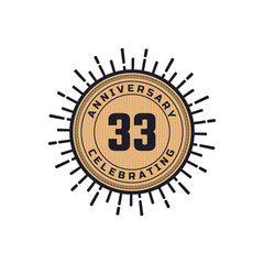 Vintage Retro 33 Year Anniversary Celebration with Firework Color. Happy Anniversary Greeting Celebrates Event Isolated on White Background