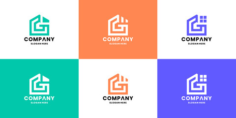 set of modern letter G house monogram logo vector collection