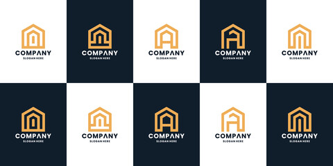 letter A with house logo design collection