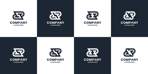 set of abstract letter R R logo illustration