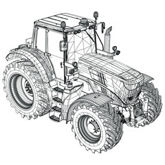 Farm Tractor concept in outline. Machines for the farm work.