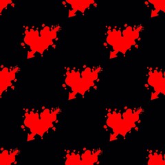 Seamless pattern. Red hearts on a black background. Endless pattern for Valentine's day, birthday, wedding, party, holiday.