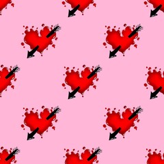 Seamless pattern. Red hearts on a pink background. Endless pattern for Valentine's day, birthday, wedding, party, holiday.