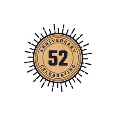 Vintage Retro 52 Year Anniversary Celebration with Firework Color. Happy Anniversary Greeting Celebrates Event Isolated on White Background