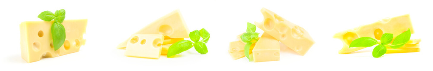 Set of cheese isolated on a white background with clipping path