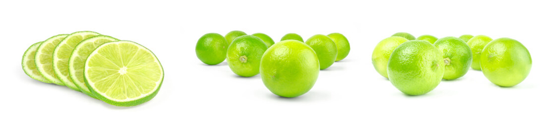 Collection of limes isolated on a white background with clipping path