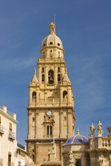 Fototapeta na wymiar Bell tower of Cathedral Church of Saint Mary in Murcia, Spain