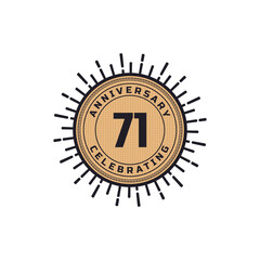 Vintage Retro 71 Year Anniversary Celebration with Firework Color. Happy Anniversary Greeting Celebrates Event Isolated on White Background