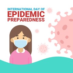 vector illustration, a girl wearing a face mask, on a corona virus background, as a banner or poster, International Day of Epidemic Preparedness.