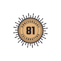 Vintage Retro 81 Year Anniversary Celebration with Firework Color. Happy Anniversary Greeting Celebrates Event Isolated on White Background