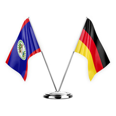 Two table flags isolated on white background 3d illustration, belize and germany