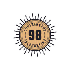 Vintage Retro 98 Year Anniversary Celebration with Firework Color. Happy Anniversary Greeting Celebrates Event Isolated on White Background