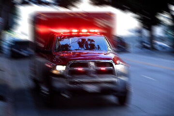 A paramedic ambulance unit rushes to the scene of an incident.