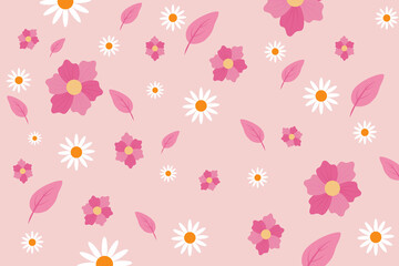 Spring pattern pink background, with bright elegant color looks fresh with blooming leaves and flowers